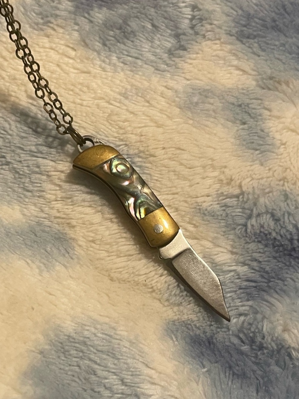 Mini Abalone Shell Working Pocket Knife Necklace